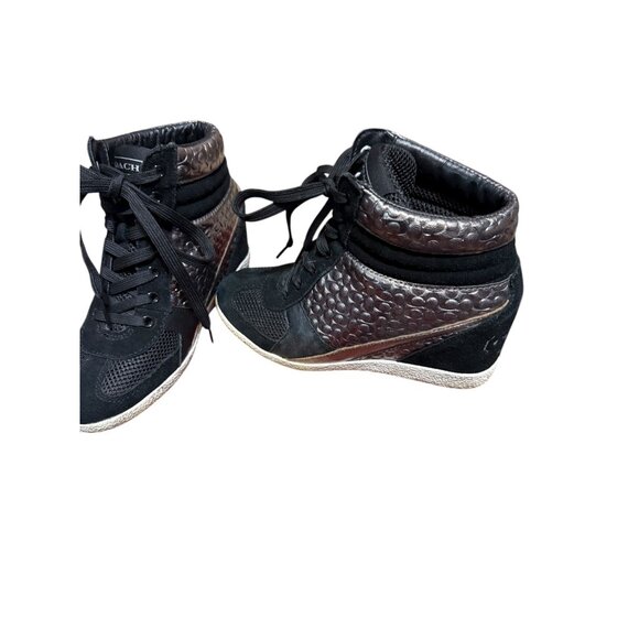 Coach Naples Black Metallic Signature Wedge Sneakers Size 6M Women’s High Top - Picture 10 of 16